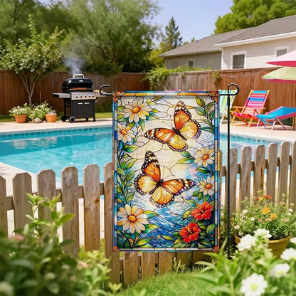 IVN Stained Glass Butterfly Garden Flag 12x18 Inch – Daisy Floral Outdoor Flag, Double Sided Burlap Spring Summer Yard Flag for Porch Lawn Patio Decor