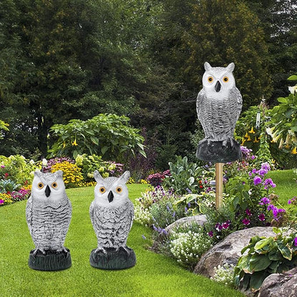 KKY 2 Packs Fake Plastic Owl Bird, Garden owl Statue,Can Repel Pigeons Away from The House, Garden, Pool. (3pc Black)
