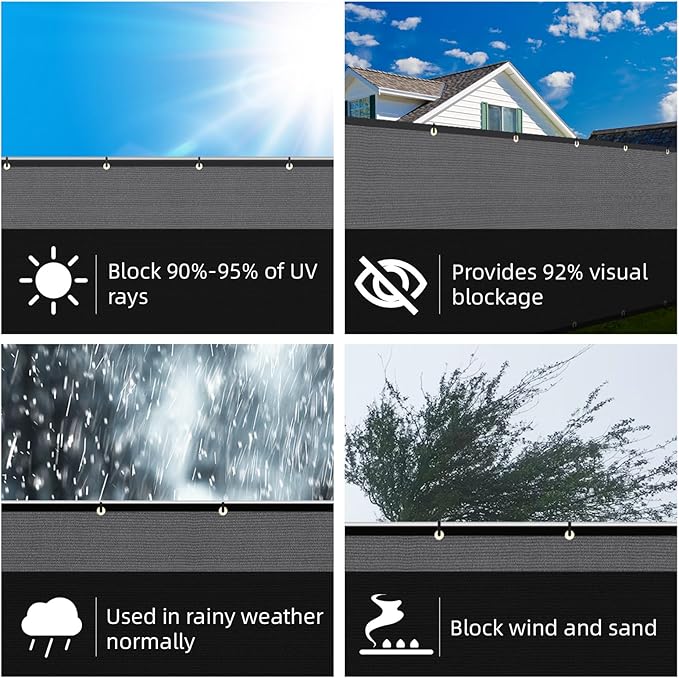KANAGAWA 6ft x 25ft Privacy Screen Fence, 90% Blockage Heavy Duty 175 GSM Fencing Mesh Net Cover for Outdoor Wall Garden Yard Backyard 40 Cable Zip Ties Included Grey