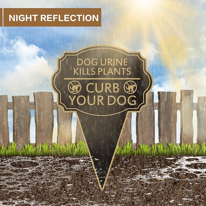 Double Sided Yard Sign 2PACK, Dog Urine Kills Plants, Curb Your Pet Lawn Marker, 14”x10” No Peeing & No Pooping Yard Stake with Integrated Mount, Outdoor Use (2PACK-Dog Urine Kills Plants)