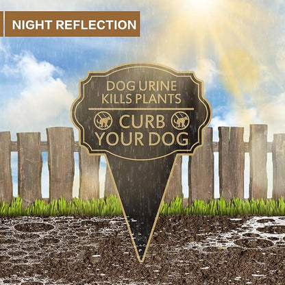 Double Sided Yard Sign 2PACK, Dog Urine Kills Plants, Curb Your Pet Lawn Marker, 14”x10” No Peeing & No Pooping Yard Stake with Integrated Mount, Outdoor Use (2PACK-Dog Urine Kills Plants)