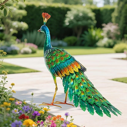 chisheen Metal Peacock Statue Garden Decor Yard Art Sculpture Outdoor Decoration for Lawn,Patio,Backyard,Housewarming Birthday Gifts for Women,Mom,Grandma (Green)