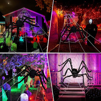 Spider Webs Halloween Decorations Outdoor - 200'' Triangular Spider Web + 49'' Giant Fake Spiders for Indoor Outdoor Halloween Decor Haunted House Décor Yard Home Garden Party