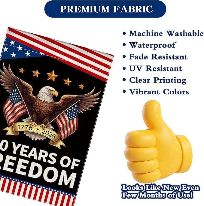 250th Anniversary America Garden Flag, 250 Anniversary USA Flag Patriotic Banner 250 Years of Freedom Yard Sign Eagle Design 4th of July Double-Sided Waterproof 1776-2026 Commemorative Flag 12x18 Inch