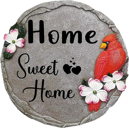 Sweet Home-Resin Stepping Stone,Outdoor Garden Pathway Decoration,Round Red Hummingbird Decorative Stone for Garden,Walkway Sculpture Yard Art for Patio,Home Decor