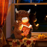 GIGALUMI Solar Highland Cow Decor 8" Garden Statue, Outdoor Decor, Decoration with Light for Patio Yard Lawn Balcony, Christmas/Birthday Gifts for Mom Women