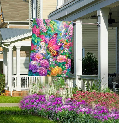 Spring House Flag for Outside 28x40 Inch Double Sided, Butterfly Flowers Large Yard Outdoor Flags for Seasonal Spring Summer Farmhouse Holiday Decoration