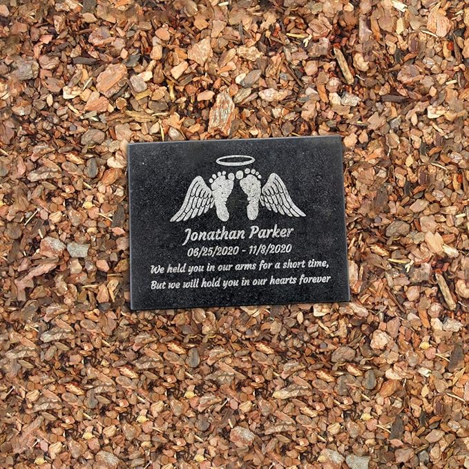 PlaqueMaker Black Granite Memorial Headstone Or Garden Memorial for Lost Infant or Child - Include You Personalized Text. Can be Used as a Sympathy Gift, Garden Stone or Grave Maker (6 x 8 x 0.4)