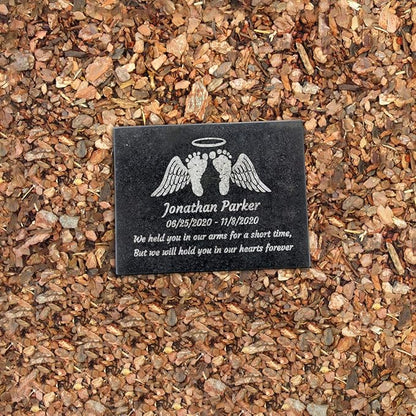 PlaqueMaker Black Granite Memorial Headstone Or Garden Memorial for Lost Infant or Child - Include You Personalized Text. Can be Used as a Sympathy Gift, Garden Stone or Grave Maker (6 x 8 x 0.4)