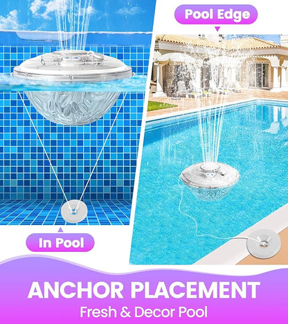 LanAqua Floating Pool Fountain with Lights Show, Upgraded Pool Fountains with Anchor, Pool Water Fountain, Swimming Pool Fountains for Inground Pool, Waterfall for Above Ground Pond-White