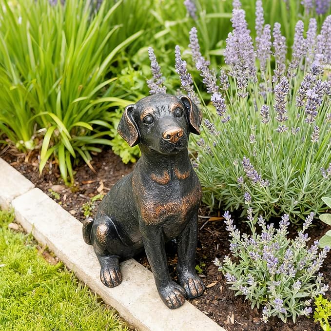 Cynkeyee Outdoor Garden Dog Statue - 16 Inch Resin Sitting Labrador Sculpture, Decorative Figurine for Patio, Lawn, Yard, Porch (Black)