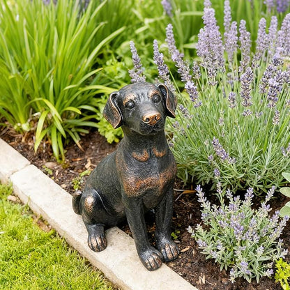 Cynkeyee Outdoor Garden Dog Statue - 16 Inch Resin Sitting Labrador Sculpture, Decorative Figurine for Patio, Lawn, Yard, Porch (Black)
