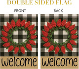 Welcome Spring Summer Garden Flags for Outside 12x18 Double Sided Buffalo Plaid Wreath Red Pinecone Flower Seasonal Sign Small Yard Flag Farmhouse Holiday Outdoor Decor
