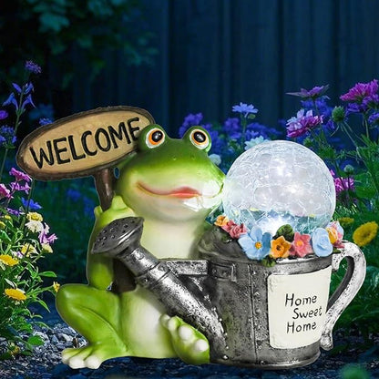 Solar Garden Outdoor Statues Frog Statues with Solar Light, Outdoor Mushroom Frog Figurines Decorations Yard Decor for Patio Balcony Lawn Ornament, Unique Housewarming Gifts for Women