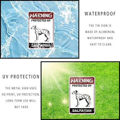 snowsun Warning Dog Metal Signs Protected by Dalmatian Tin Sign for Home Garden Yard Street Wall Decor 8×12 Inches
