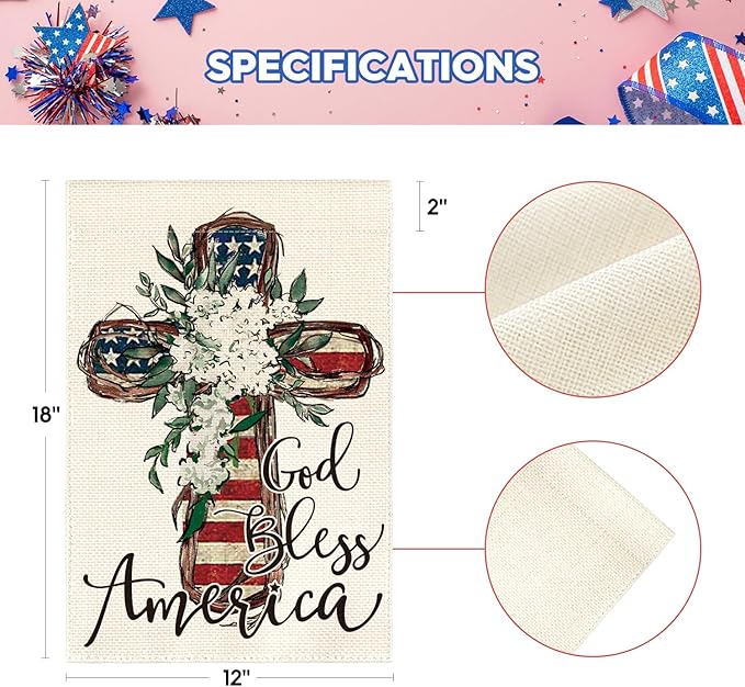 AVOIN colorlife God Bless America Stars and Stripes Garden Flag 12x18 Inch Double Sided, Memorial Day 4th of July Patriotic Lily Cross Yard Outdoor Decoration