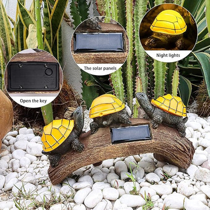 pearlstar Solar Outdoor Statues Turtle on Log Yard Decor Waterproof Figurine Light Garden Decorations Lawn Ornaments for Patio Backyard Gift for Mom Woman Grandma Lovers