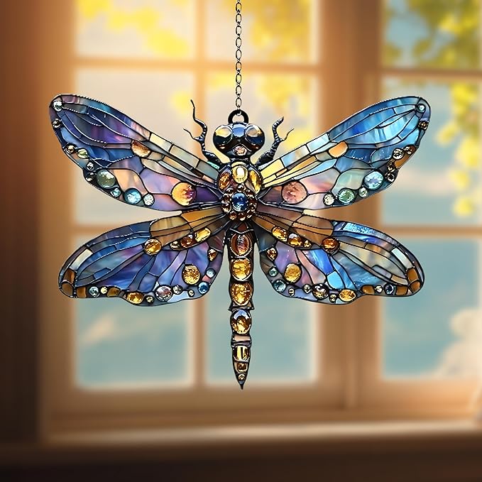 Dragonfly Acrylic Suncatcher, Bohemian Suncatchers for Window Hanging Ornament, Stained Glass Effect Indoor Outdoor Garden Decor for Dragonfly Lovers, Gifts for Mother's Day, Mom, Grandma, Wife, Women