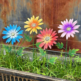 Metal Flowers for Outside, 4 Pack Decorative Garden Stakes with Spring Design, 16.5 Inch Handmade Iron Outdoor Metal Garden Decor, Flickering Daisy Yard Art for Patio Lawn