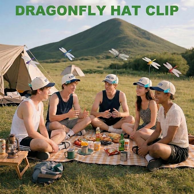 Jongdari Dragonfly Hat Clip Realistic Fake Dragonflies Clip-On Garden Outdoor Decor Stakes Plastic Dragon Fly Clips Plant Decorations for Pot (6 Colors, 24pcs)
