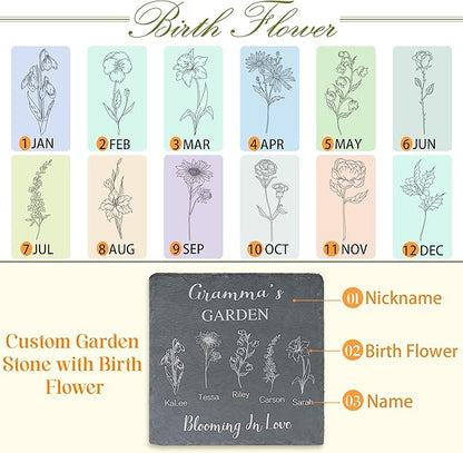 Personalized Garden Stone, Gifts for Her, Mothers Day Presents, Birth Flower Gifts, Custom Birth Month Flower, Gramma Gifts, Gifts for Mom, Personalized Gift for Grandma