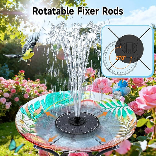 Solar Fountain, 3-Level Adjustable Water Height, 3.5W Glass Powerful Outdoor Fountain Pump with Rotating Rods & 7 Nozzles for Bird Bath, Garden, Pond, Patio, Flower Pot (2026 Model, Black)