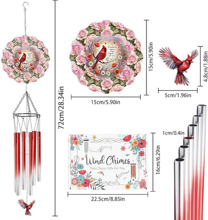 Red Cardinal Wind Chimes for Outside, 3D Wind Chimes with Wind Spinner, Outdoors Hanging Decor for Garden Porch Patio Backyard, Mothers Day Birthday Gifts for Women Mom Grandma