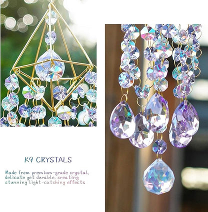 HDCRYSTALGIFTS 21.5inch Crystal Prisms Suncatcher for Window Hanging, Rainbow Maker Crystal Sun Catcher Indoor Window Glass Wind Chimes Home Garden Decor, Purple