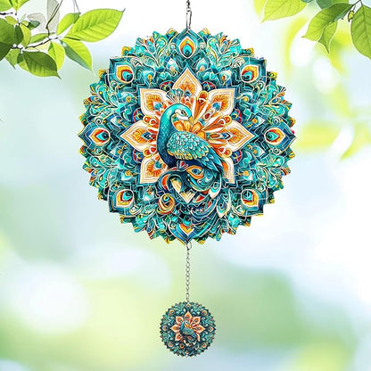 Wind Spinners Outdoor Peacock, 12 inch Laser Cut Metal Art Geometric Pattern Wind Spinners Hanging Kinetic for Yard, Garden, Patio, Outdoor - Craft Decor Birthday Gifts for Women, Men, Mom