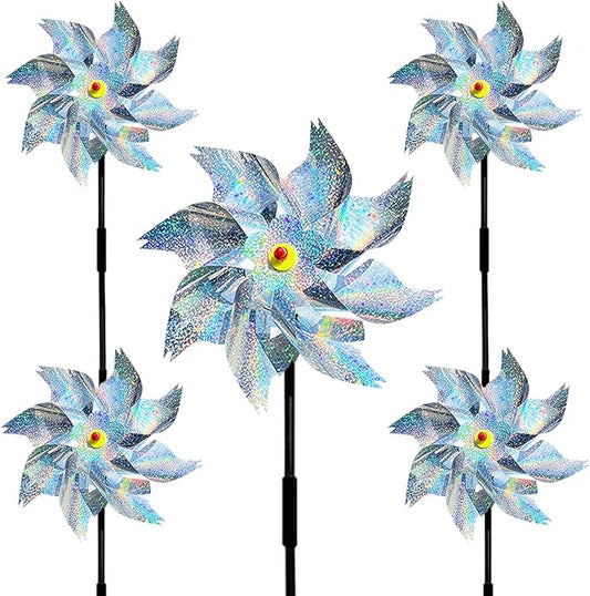 5 Pack Pinwheels for Yard and Garden,Reflective Pinwheels Bird Deterrents Pinwheels for Outside Pinwheel Devices Outdoor Pinwheels for Kids (Silvery Pinwheel 5)