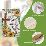 With God All Things Are Possible Religious Spring Summer Easter Decorative House Flag, Cross Sunflower Garden Yard Outside Decorations, Inspirational Fall Autumn Outdoor Large Home Decor 28x40