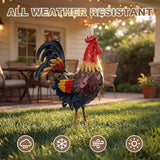 Zhengmy Metal Rooster Garden Statue Lifelike Colorful Metal Rooster Yard Decor Hand-Painted Iron Chicken Sculpture for Patio Lawn Backyard Farmhouse Outdoor Indoor Decoration (Red)