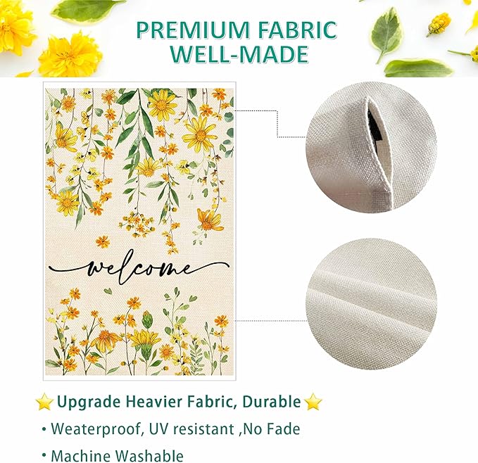 Baccessor Summer Welcome House Flag 28 x 40 Inch Floral Double Sided Daisy Funny Spring Sunflower Yard House Flag Seasonal Burlap Cute Vertical Farmhouse Yard Outdoor Decoration