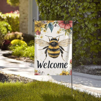 Bee Welcome Garden Flags 12×18 Inch Double Sided Decorative Yard Banner Seasonal Flag for Outdoor Outside Decor
