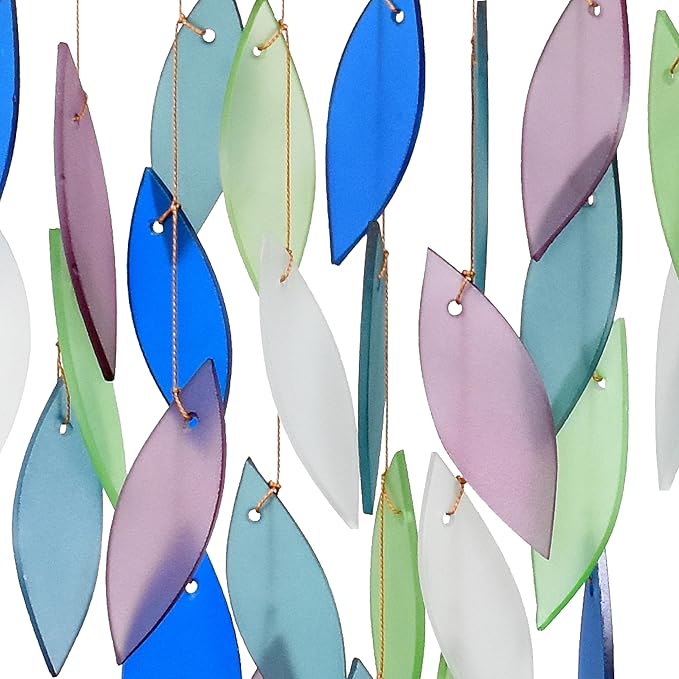 Blue Handworks Mountain Ridge Waterfall & Driftwood Chime, Sandblasted Glass and Found Wood Handcrafted Wind Chime