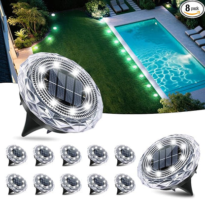 Solar Ground Lights,Solar Disc Light Outdoor Waterproof,Landscape Lighting Garden Lights for Pathway, Yard, Deck, Lawn, Patio, Swimming Pool, Walkway(Cool, 12Pack)