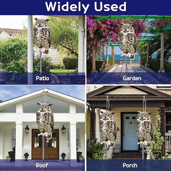 2PCS Fake Owl Plastic Owl to Scare Pigeon for Outdoor Garden Hanging Flat Garden Owls with Reflective Tape to Keep Pigeon Away from Balcony Window Outside Patio Yard Backyard Front Porch