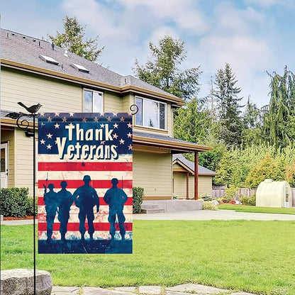 Spring Summer Garden Flag 12x18 Inch Thank Veterans Patriotic American Outdoor Military Silhouette Tribute Design Outdoor Yard Porch Lawn for Seasonal Americana Home Decor