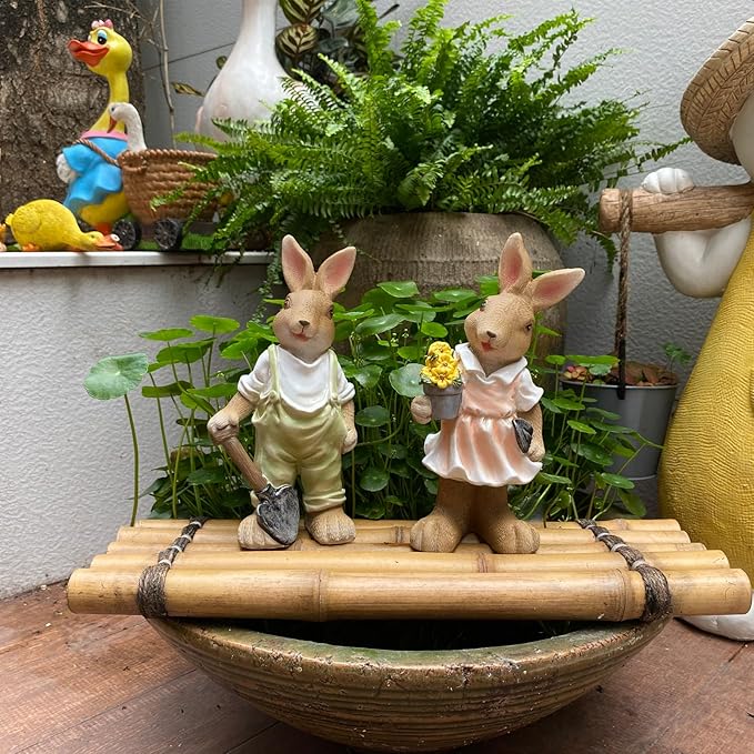 Rabbit Statues Outdoor, Bunny Garden Statue Patio Yard Deco Lucky Rabbit Outdoor Bunny Figurines and Statues Grandma Mom Women Gifts,8.1 inch (2 Pack)