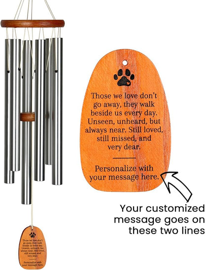 Woodstock Wind Chimes Personalized Amazing Grace Memorial Chime for Outside 24'' Medium Silver Sympathy Customized Dog Paw Inspirational Wind Chime for Outdoor Patio Home Garden Decor (P-AGMS33)