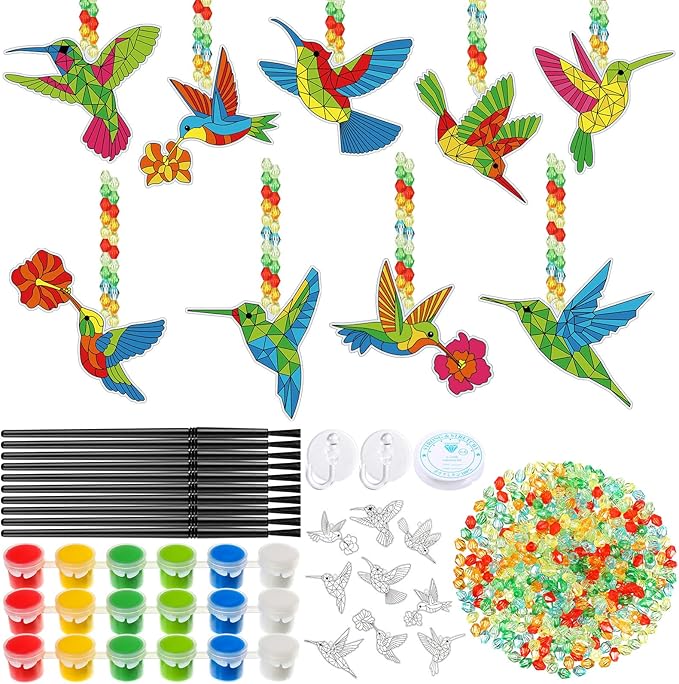 Pasimy 36 Sets Hummingbird Suncatchers Craft Kits Bird Paint Window DIY Hanging Ornaments Decorations Make Your Own Spring Activities Arts Summer Party Favors Gifts for Classroom Home Mother Birthday