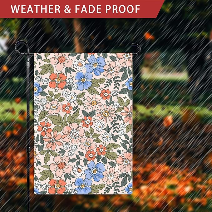 Hello Fall Garden Flags 12x18 Double Sided, Small Vintage Floral Yard Flag for Farmhouse Front Porch Lawn Outdoor Holiday Decor