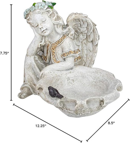12.25" Sitting Angel Bird Feeder Outdoor Garden Statue