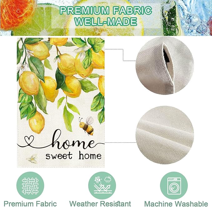 Baccessor Spring Garden Flag Lemon Bee Floral Home Sweet Home Small Yard Flag 12.5 X 18 Inch Double Sided Burlap Summer Welcome Flag for Outside Outdoor Decor