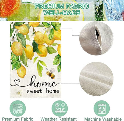 Baccessor Spring Garden Flag Lemon Bee Floral Home Sweet Home Small Yard Flag 12.5 X 18 Inch Double Sided Burlap Summer Welcome Flag for Outside Outdoor Decor