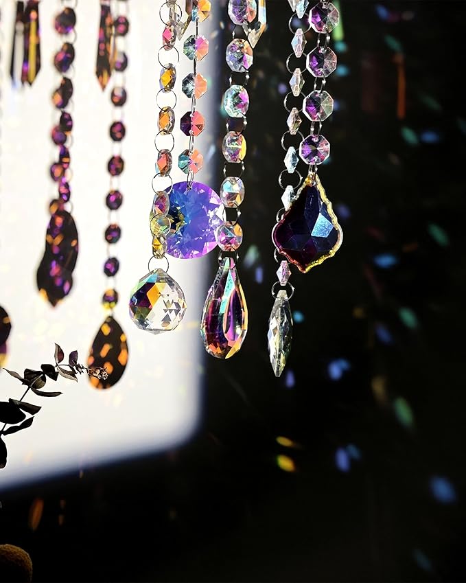 Crystal Chandelier Suncatchers for Indoor Windows Hanging Sparkly Decorations with Prism Beads Sun Catcher Rainbow Maker Home Decor