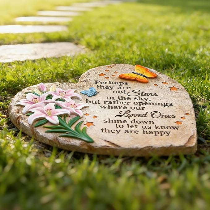 Memorial Garden Stone with Heartfelt Quote, 10 inch Garden Stepping Stones, Resin Memorial Plaques for Outdoors, Garden Stones in Memory of Loved One Gifts for Grave, Garden, Patio, Home