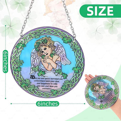 Stained Glass Angel Suncatcher Window Hanging Ornament for Home and Garden Decor 100% Real Glass with Elegant Angel Design Gift for Mom and Loved Ones.