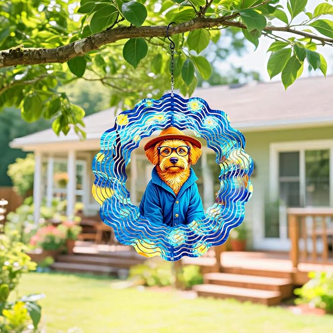 Dog Wind Spinners Outdoor,Hanging Metal Garden Wind Spinner for Outdoor Indoor Decorations Gifts for Women Men,12 inch Kinetic Sculpture Decor Yard,Porch,Patio,Balcony,Deck