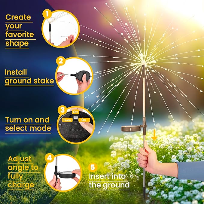 GIGALUMI Garden Decor Outdoor Lights 120LED 8Pack, Solar Garden Lights for Christmas Outside Fairy Firework Decorative,Solar Powered for Yard Pathway Flowerbed Planter Balcony Patio Decor (Multicolar
